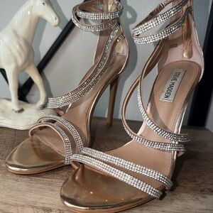 Steve Madden Rose Gold Rhinestone Strappy Stiletto Sandals